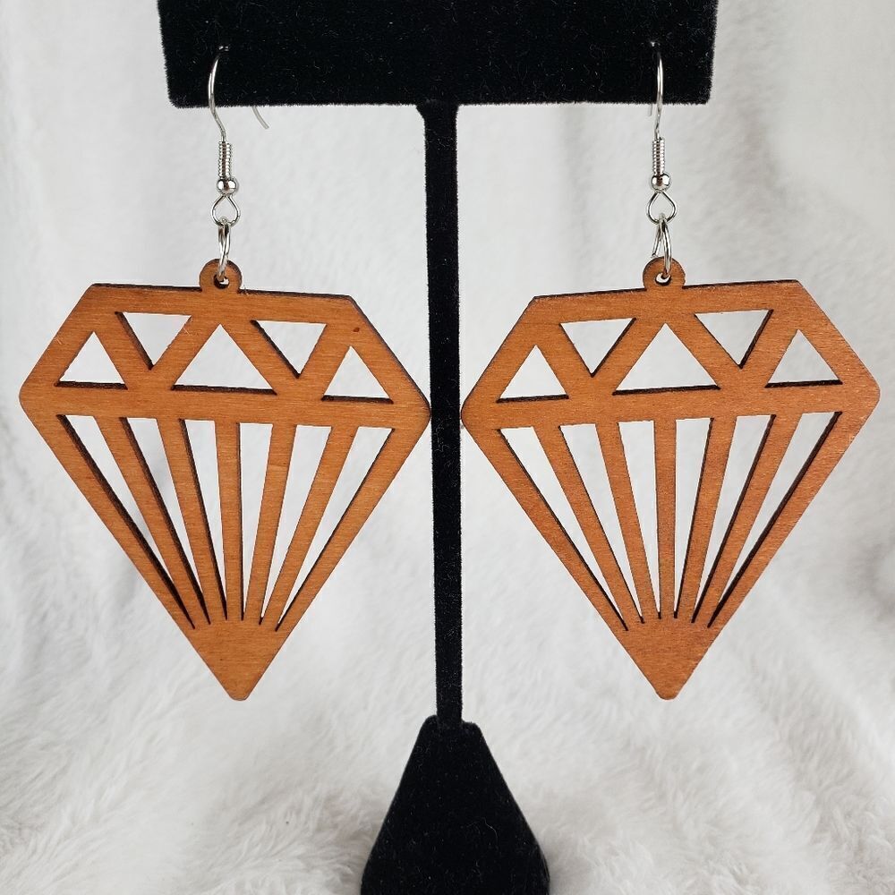 Wooden Diamond Cutout Earrings